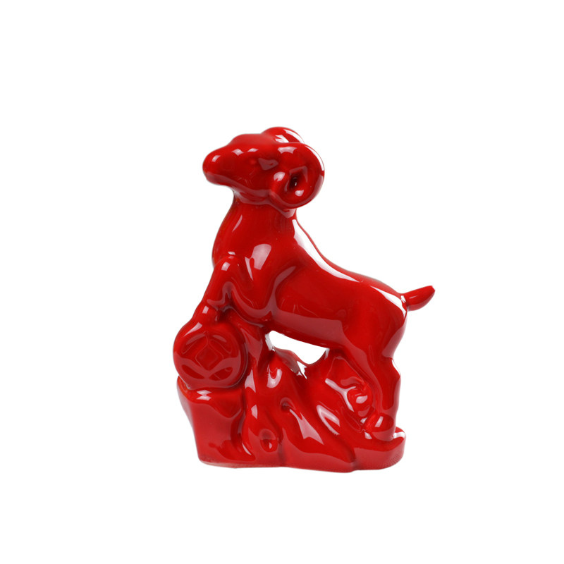 陶瓷生肖招财辟邪红色羊摆件(热品库)