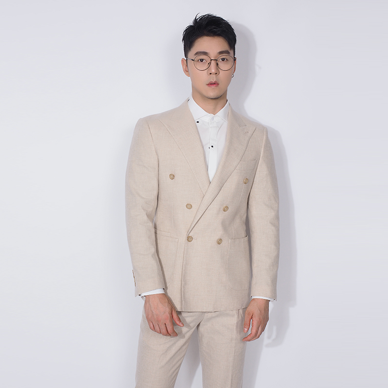 川泽男士一粒西装外套新款韩版修身杏色西服西服