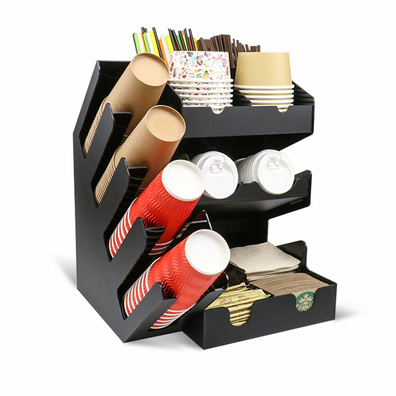 咖啡店奶茶杯架吧台纸巾吸管收纳盒商用一次性纸杯架分杯架取杯器