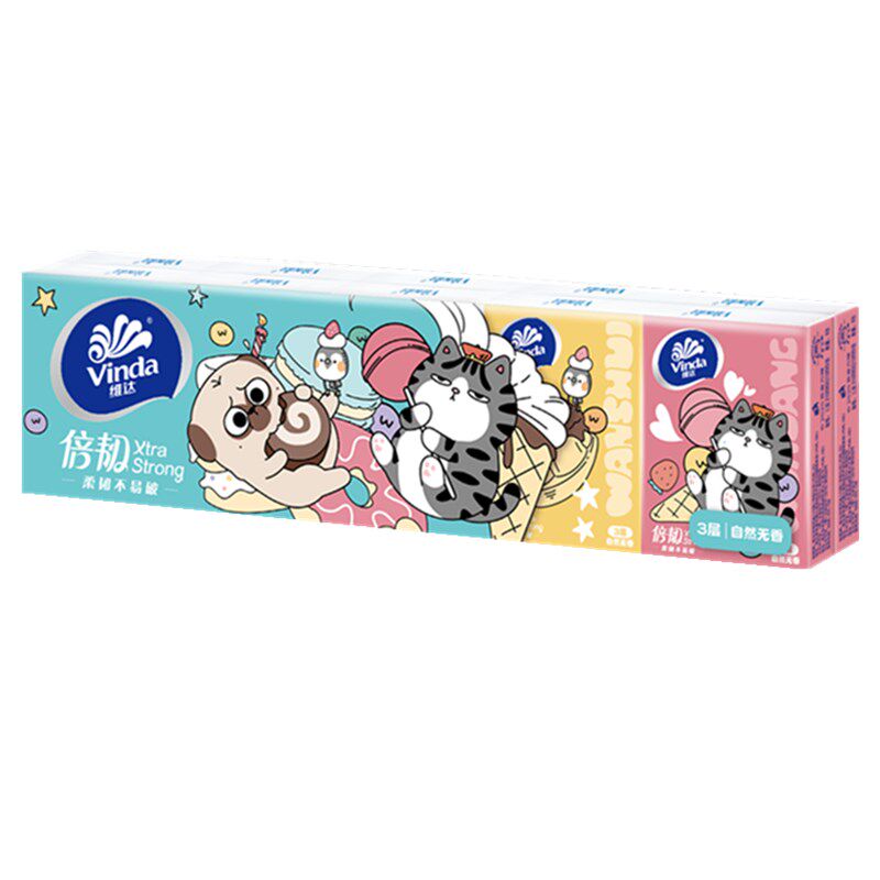 维达手帕纸小包便捷式面巾纸卡通纸巾3层餐巾纸实惠装批10条100包
