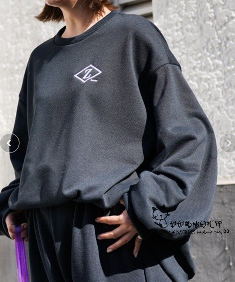 日系新品zucca刺绣字母袖子褶皱卫衣上衣卫衣