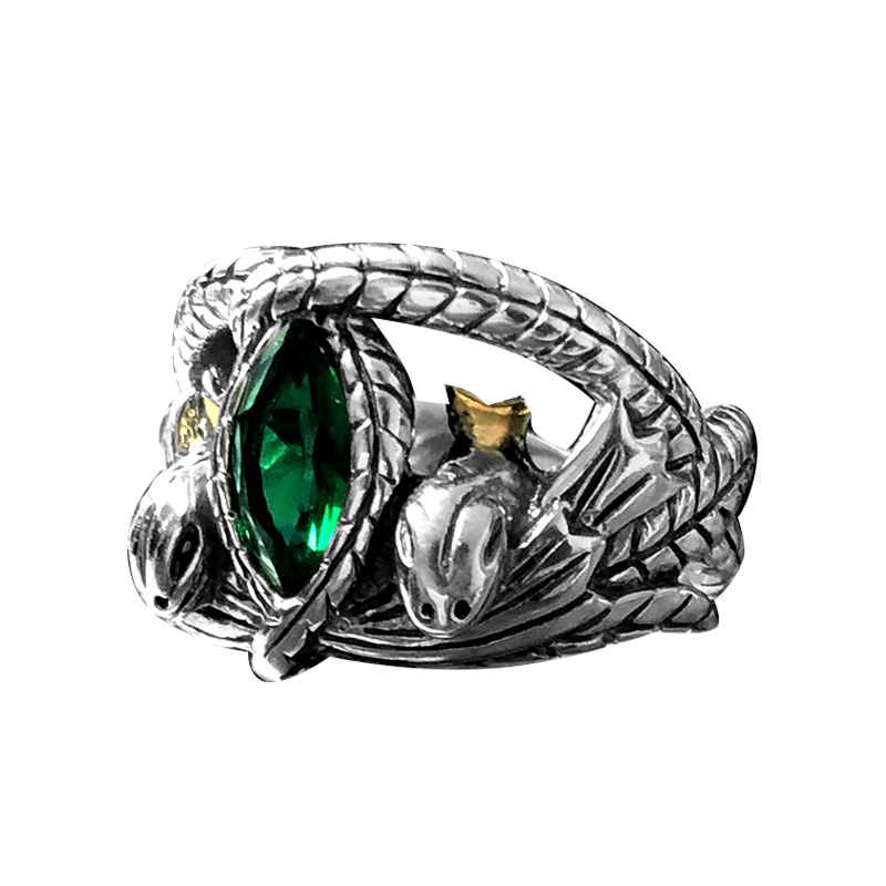 欧美银饰男士饰品指环王魔戒绿宝石阿拉贡纯银戒指戒指