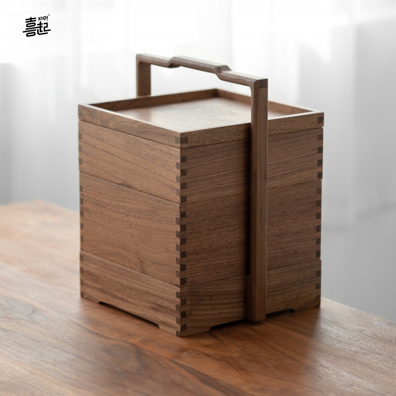 食盒手提多层中式新中式喜起点心茶盒礼盒木质桌面收纳盒