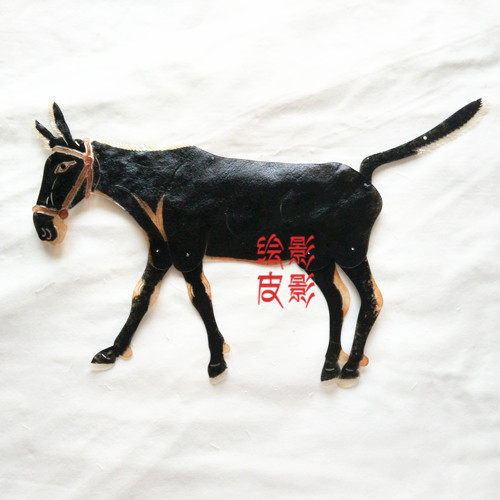 绘影华县手工皮影戏道具动物小毛驴操作双面表演皮影