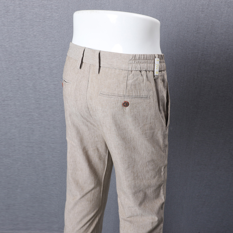 高端亚麻透气薄款外贸尾货夏季男士亚麻松紧腰围宽松直筒休闲裤男