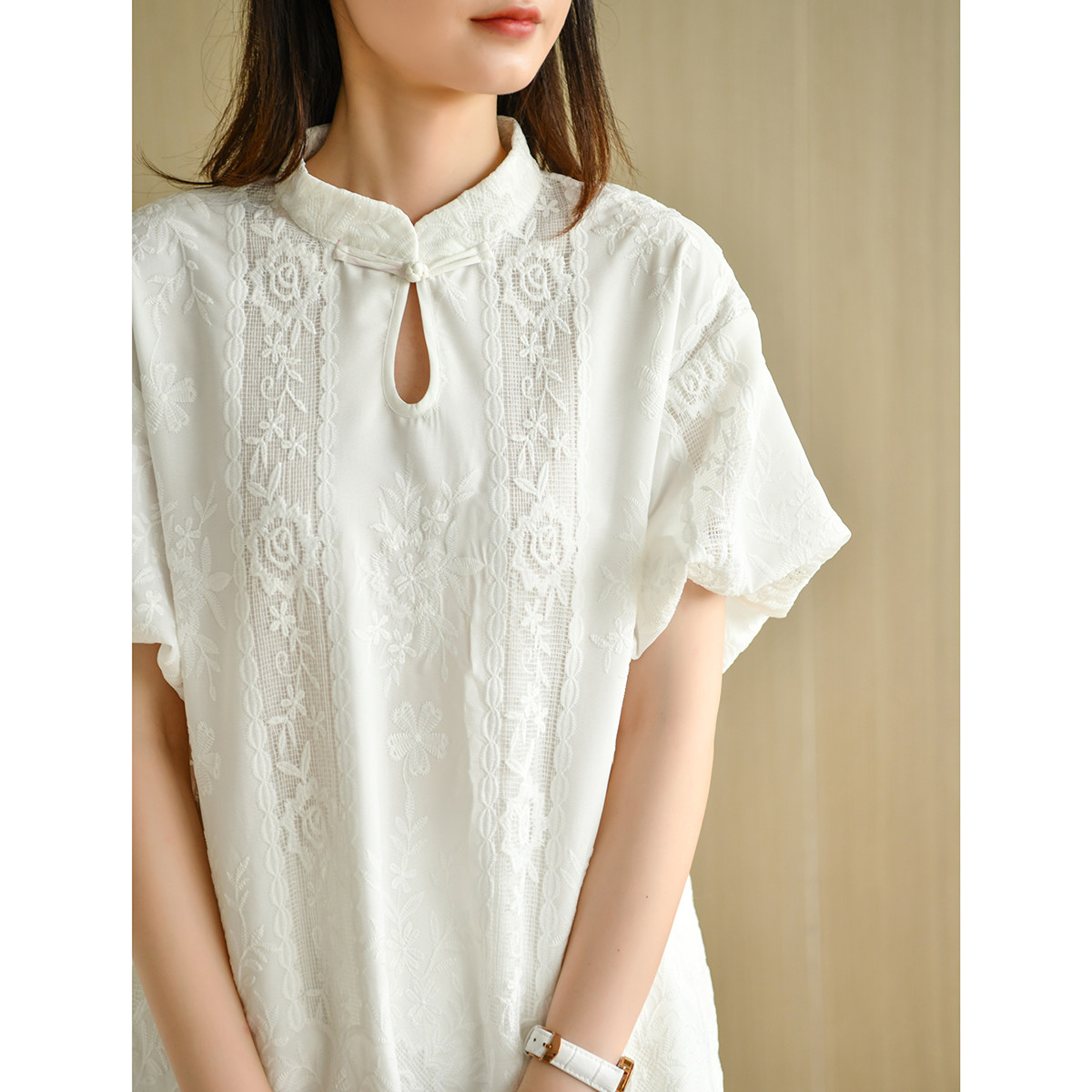 天然出品高端刺绣国风灯笼袖上上衣改良古风衬衫