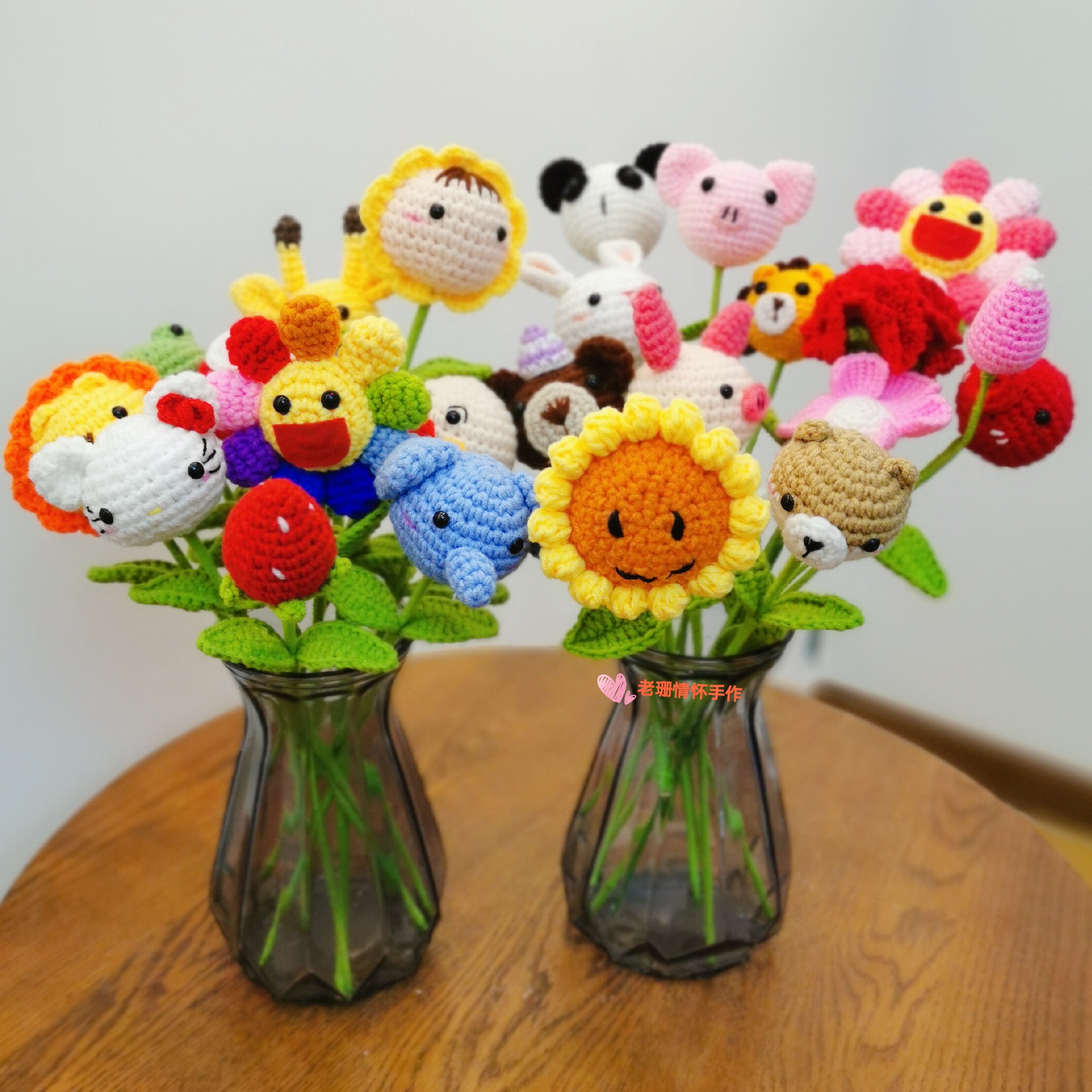 成品仿真毛线单只家居装饰卡通动物创意玩偶手工仿真花