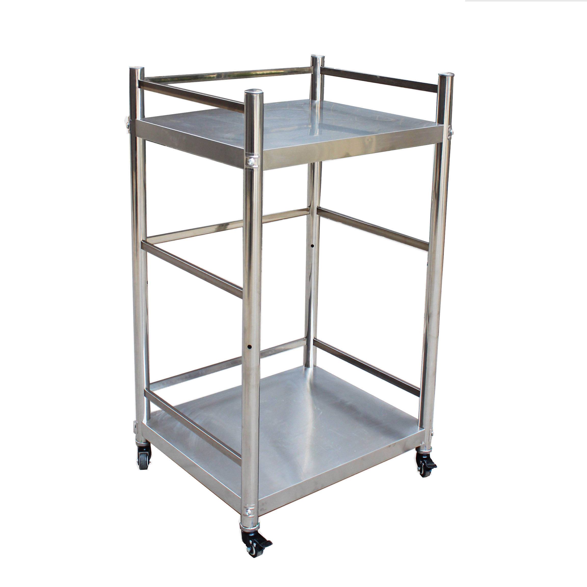 置物架不锈钢厨房二层高护栏护栏款带轮地摊推车煤气罐厨房置物架