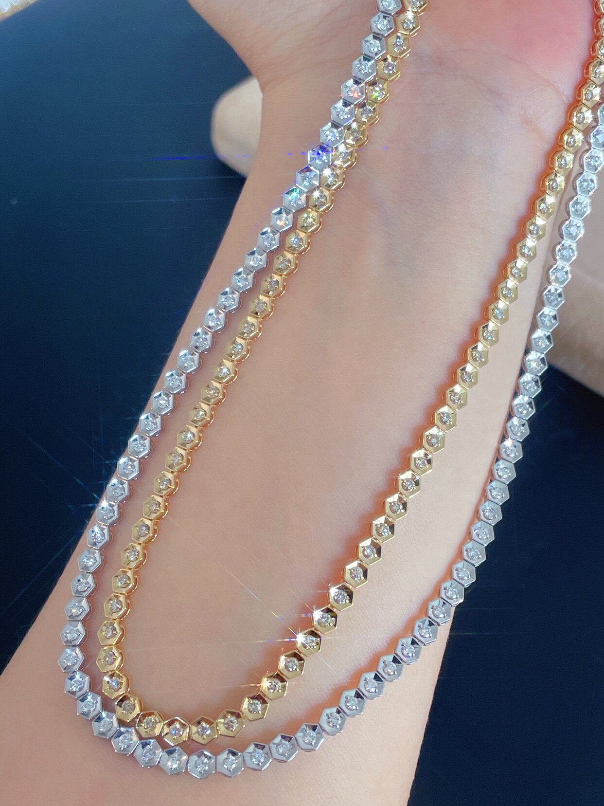 项链18k金真钻奢华大气厚金满钻钻石3克拉老婆颈饰