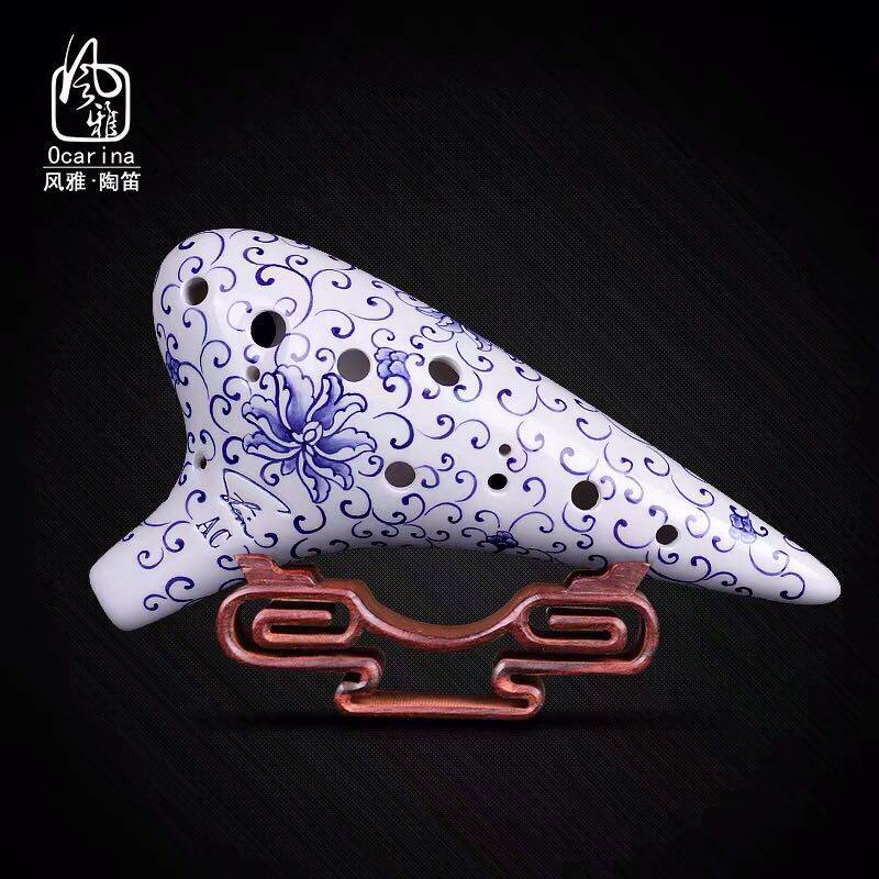 陶笛瑾儿乐坊风雅12孔三管四七件套青花瓷精致陶笛