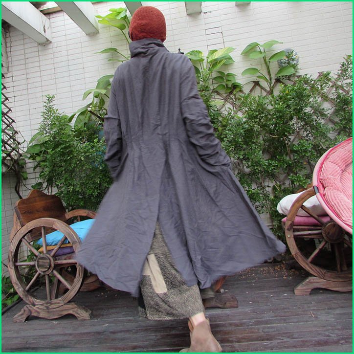 一介布衣闲云野鹤原创大气亚麻皱褶开叉单层风衣风衣