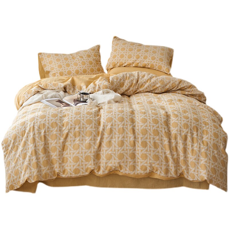 在耳边轻奢40s全棉精梳棉四件套简约北欧风纯棉色织提花床上用品