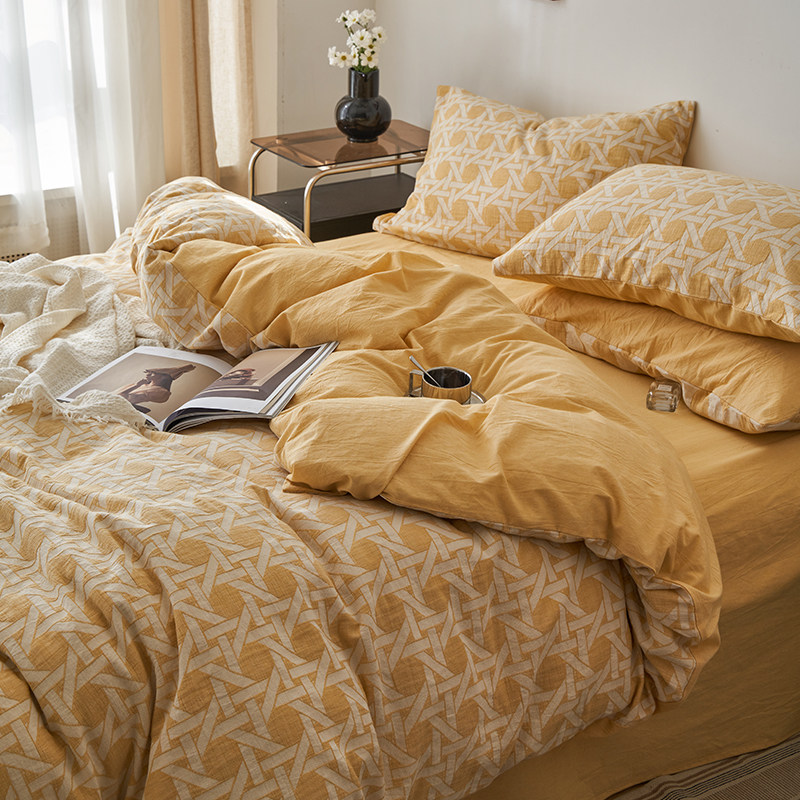 在耳边轻奢40s全棉精梳棉四件套简约北欧风纯棉色织提花床上用品