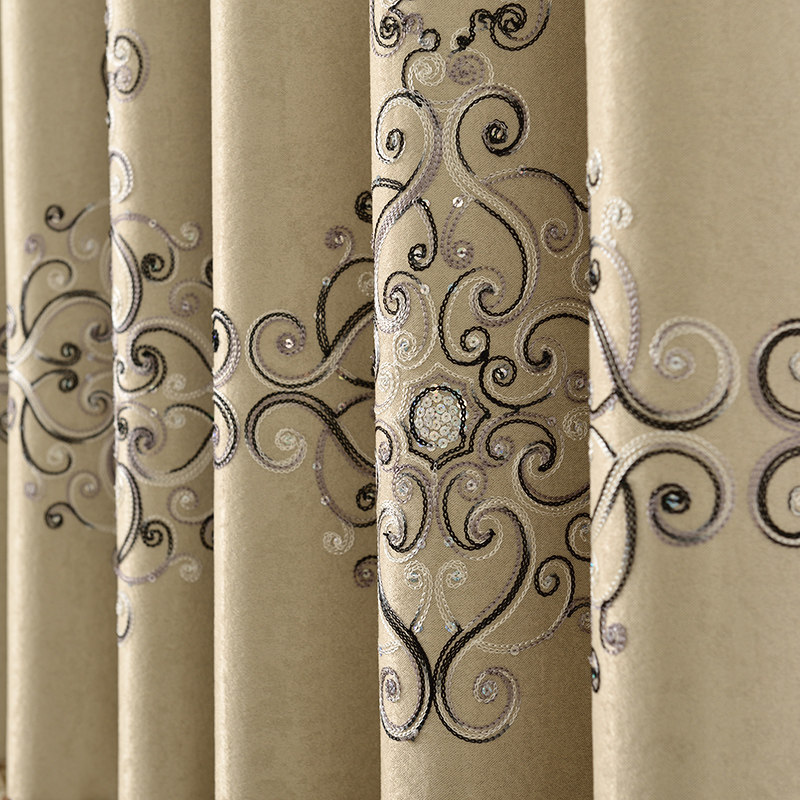 简约欧式窗帘客厅卧室双面提花绣花窗帘 遮光飘窗落地窗窗帘成品