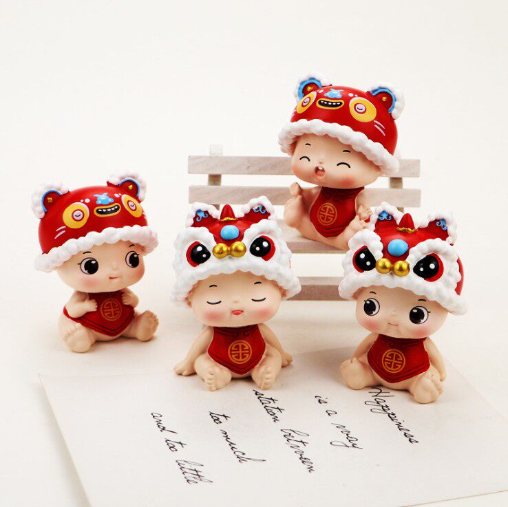 中国风虎头娃娃汽车摆件网红摇头车内装饰品办公室桌面解压小摆设