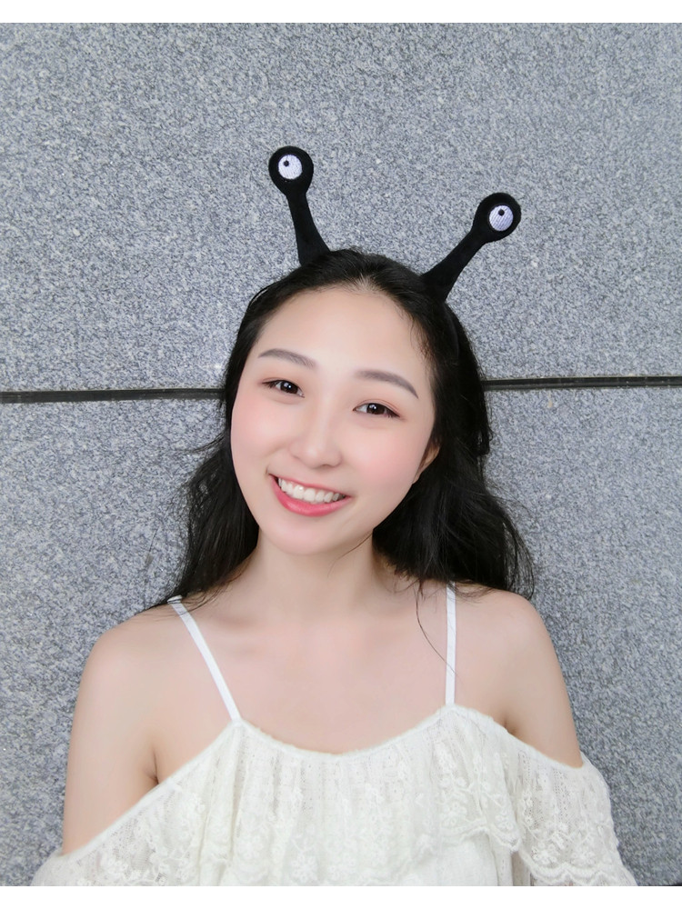 蜗牛可爱发箍韩国超萌头饰眼睛搞怪发卡黑色毛绒卡通头箍发窟卖萌