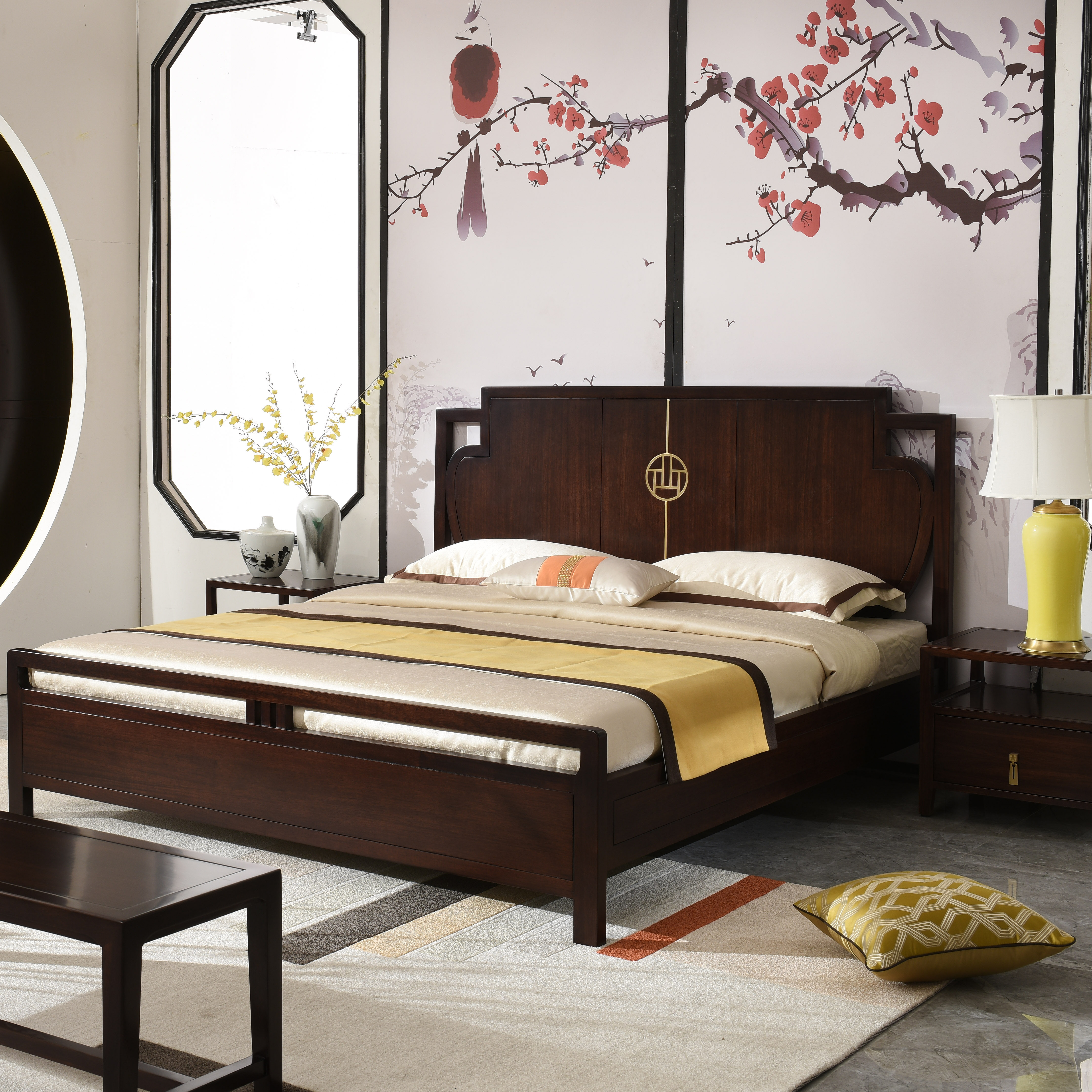 木床新中式实木主卧全实简约现代双人床实木床