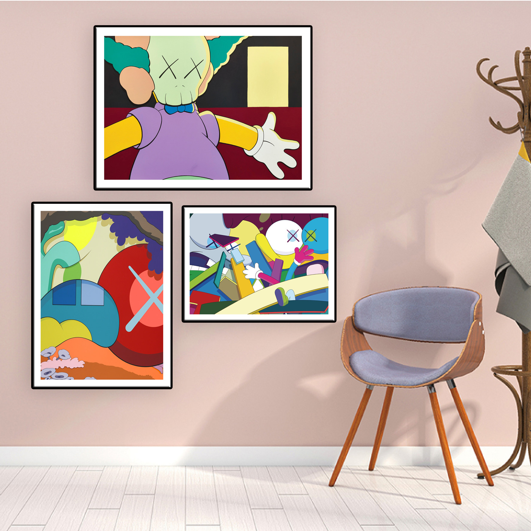 kaws挂画创意潮流卡通装饰画芝麻街客厅卧室潮牌海报个性墙壁画