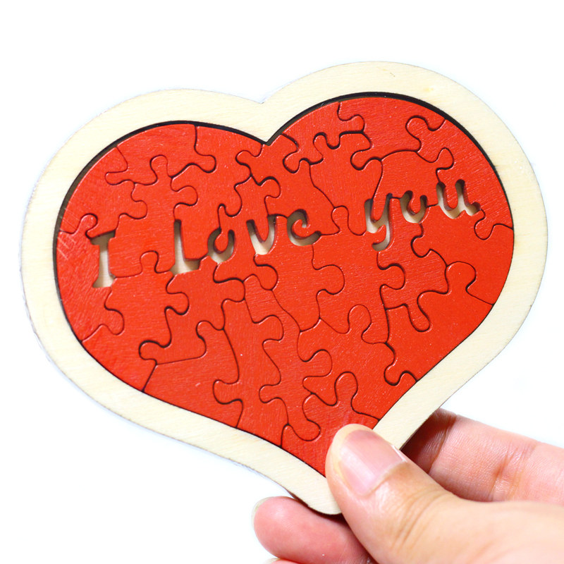 我爱你爱心木制拼图游戏创意礼品玩具心形益智拼图