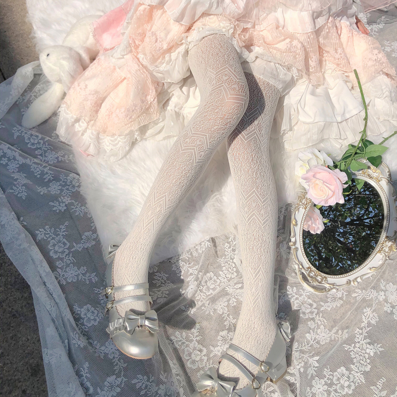 白丝袜女蕾丝复古甜美仙气显瘦百搭连裤袜少女软妹日系lolita袜子