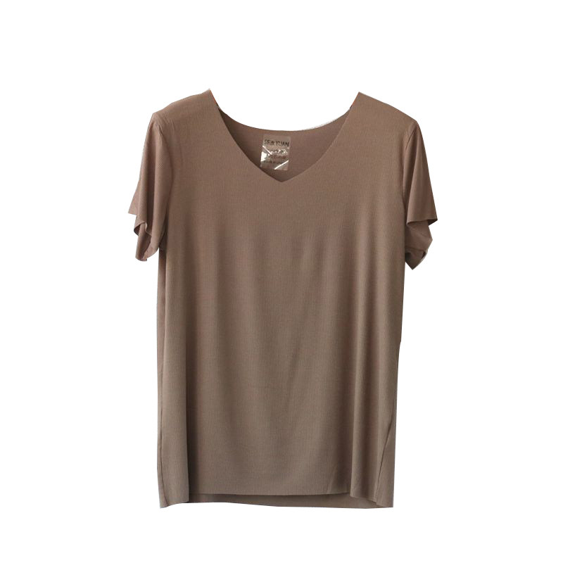 sfyuan盛夏新款领天丝棉短袖女士简约百搭t恤