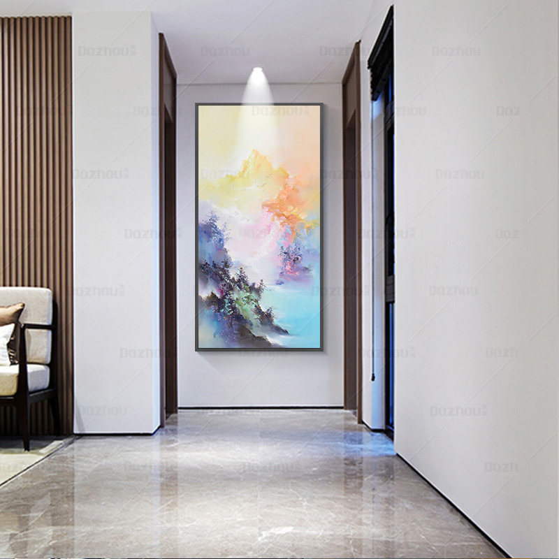 手绘油画山水风景玄关聚宝盆装饰画走廊过道酒店油画