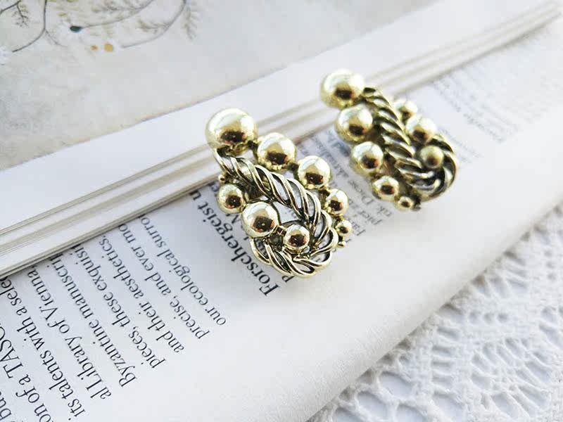 vintage想你欧美中古古着古董首饰coro金色半圆耳夹