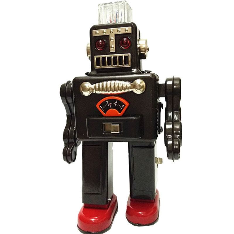 怀旧铁皮玩具发条上弦机器人经典收藏儿童手工电动