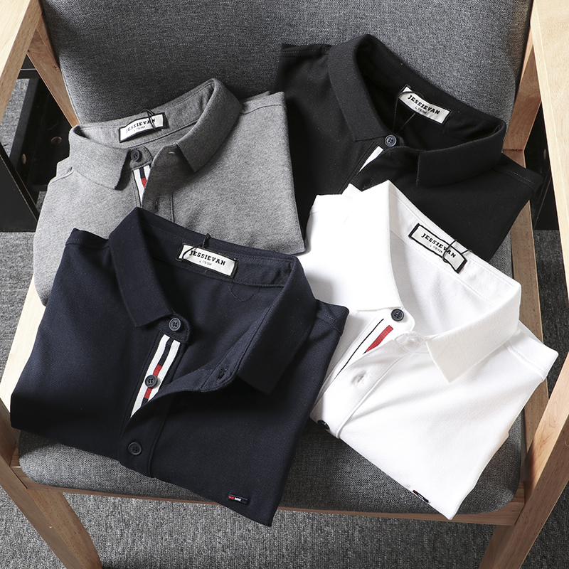 点睛撞色！HK潮牌公司货！男士商务休闲翻领长袖POLO衫打底T恤潮