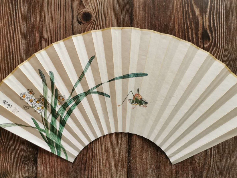 工笔草虫题材折扇扇面逸趣小品现货私人订制国画