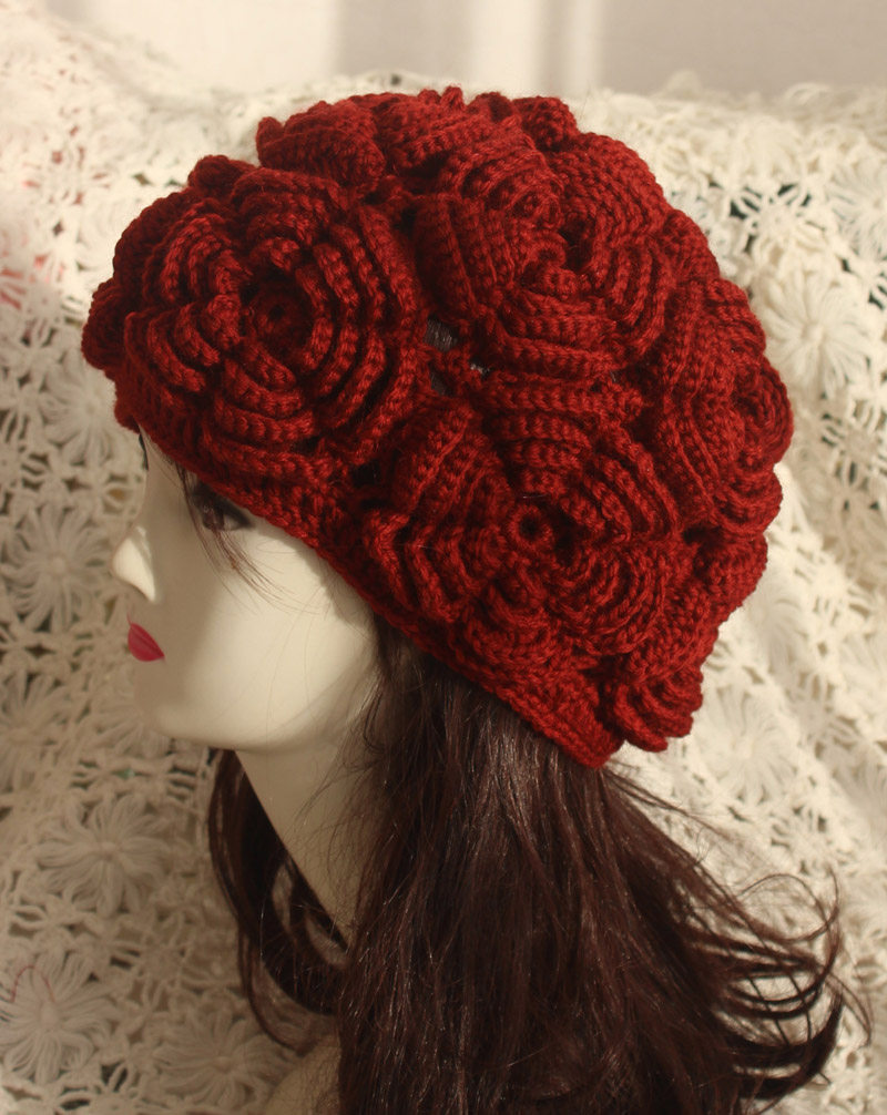 巧妞创意民族风毛线钩织拼花冬季时尚女帽保暖帽子