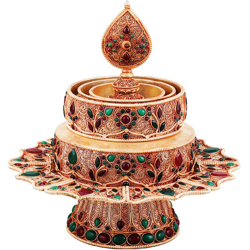 宝石尼泊尔掐丝修供曼扎盘藏式曼达镶嵌曼茶罗带藏族曼扎盘