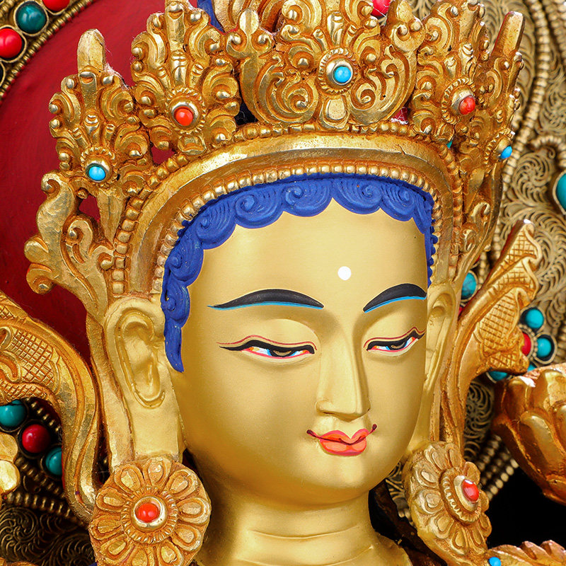 绿度菩萨观音密宗藏传背光金背光全鎏手工尼泊尔摆件