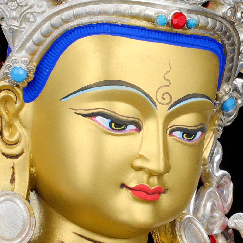 文殊菩萨佛像摆件纯铜古色鎏金鎏银藏传密宗摆件