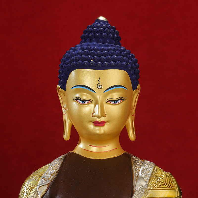 释迦牟尼佛像摆件纯铜古色金银藏传密宗10寸双座摆件