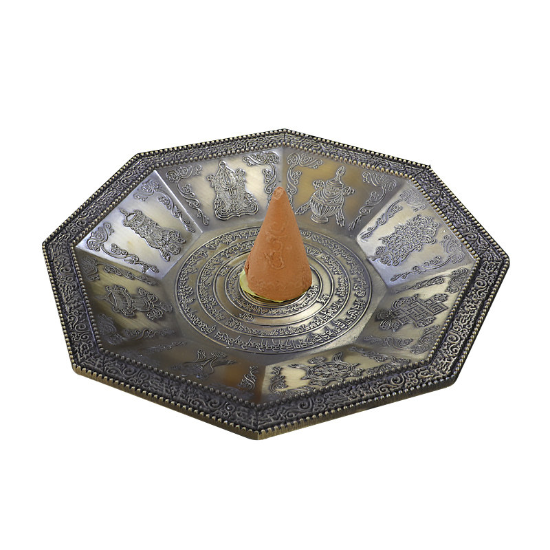 烟供盘八角形藏香香炉紫铜铜色塔香烟供食烟供家用香薰炉