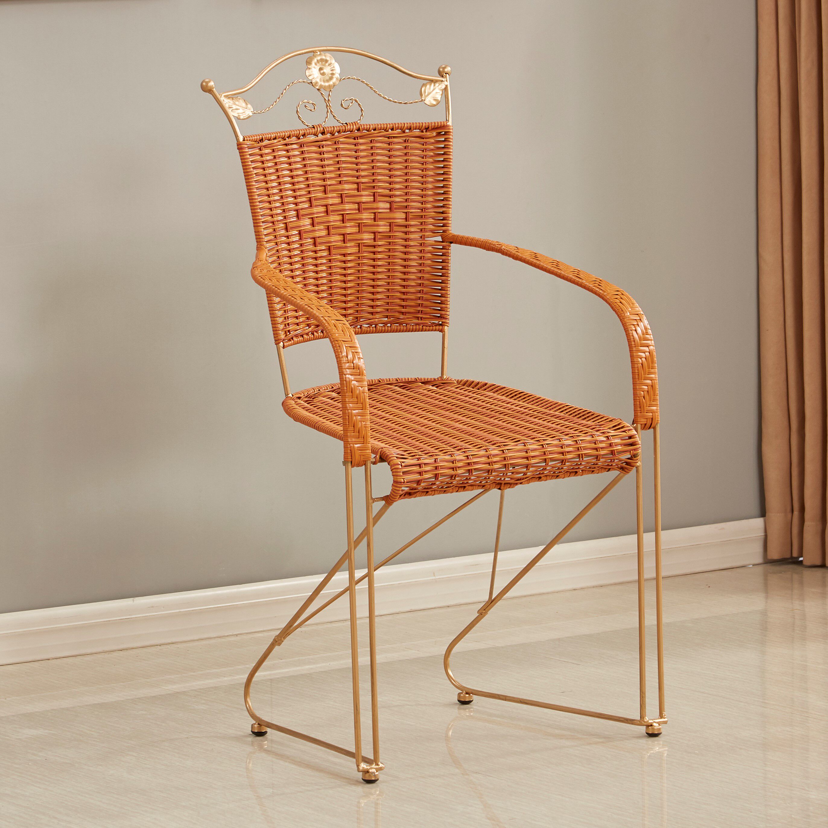 电脑椅藤椅单人实心办公椅藤编铁艺阳台休闲椅麻将电脑椅