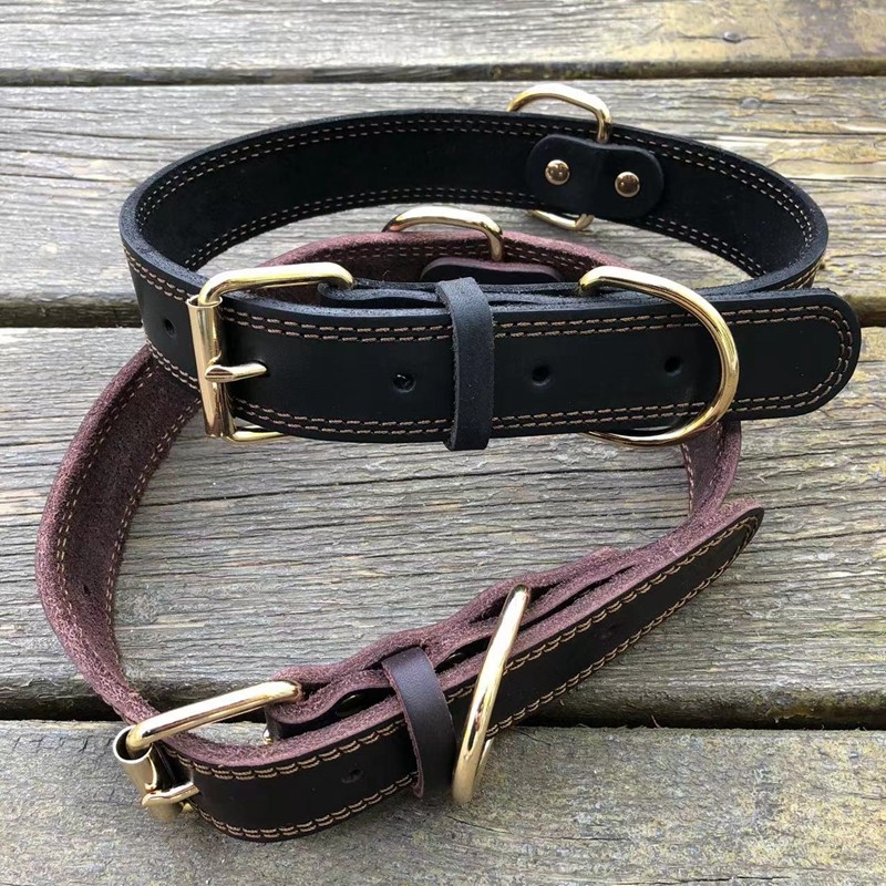 30宽牛皮狗脖套中大型犬遛狗项圈头层牛皮宠物脖圈不勒脖子颈圈