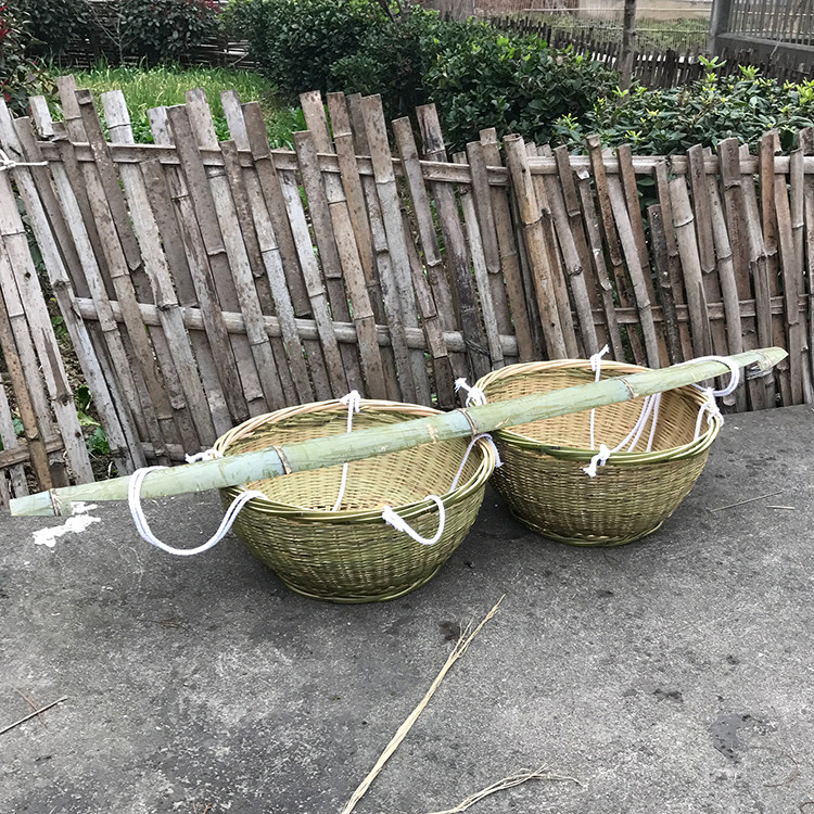 竹箩担子篼竹竹筐竹框扁担挑挑挑物筐背篓竹编竹编