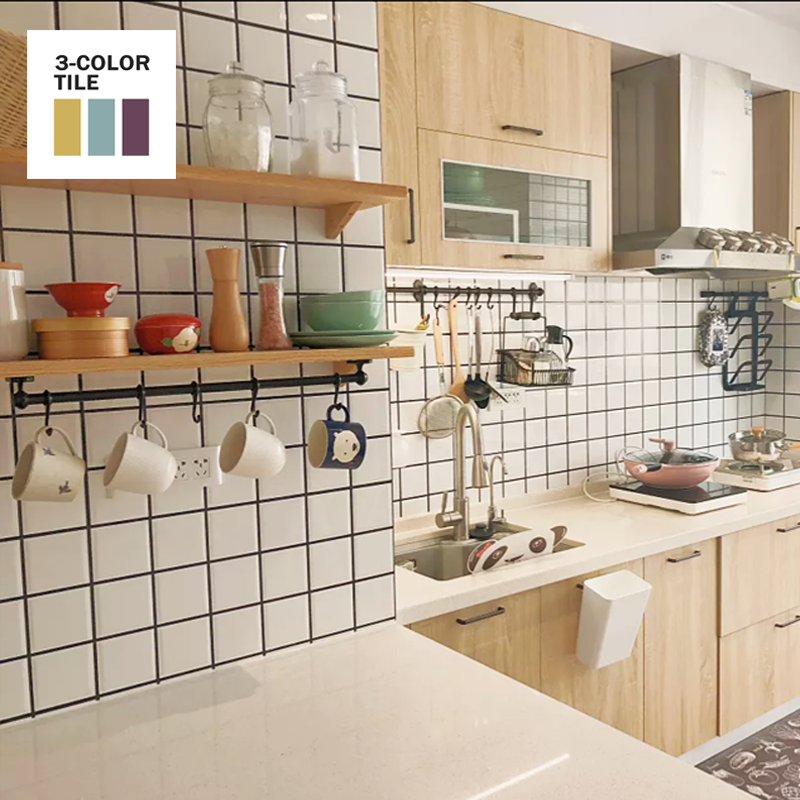 北欧粗线小白厨卫瓷砖卫生间厨房格子面包白色釉面砖