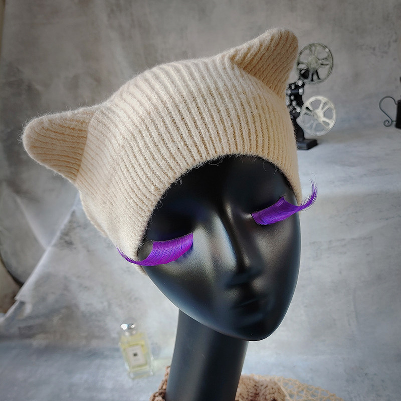 秋冬季猫耳贝雷帽子女士韩版日加绒加厚可爱保暖帽子