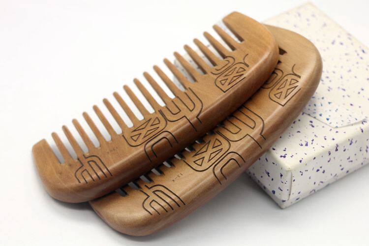 精品木梳三林天然桃木品福字梳老人礼品梳粗梳子