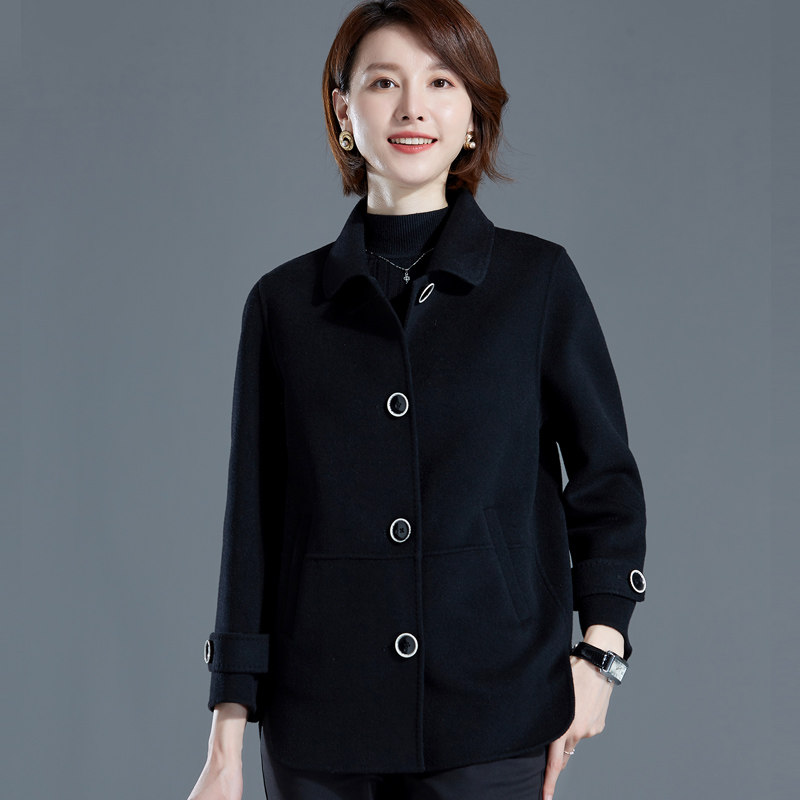 妈妈双面羊绒大衣短款小个子宽松大码秋冬40岁中老年女装