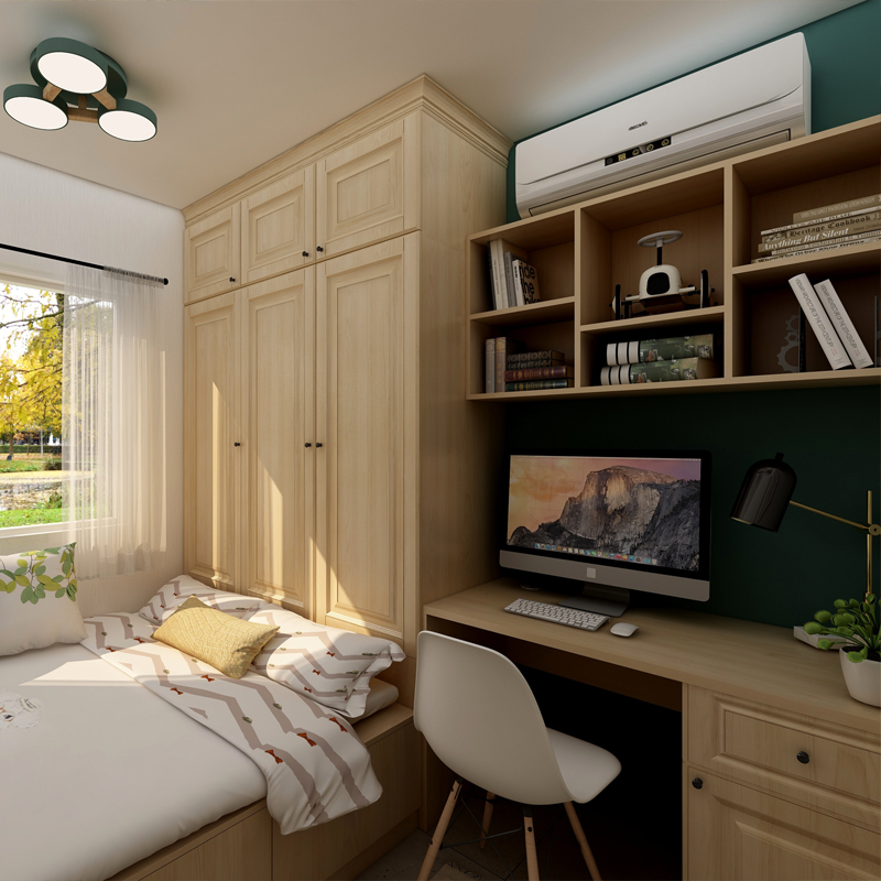 实木榻榻米落地床衣柜一体儿童房整体次卧小户型家具组合套装1米2