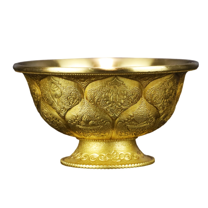 供水密坊慧宝八吉祥大号黄铜水杯七供铜碗佛堂摆件