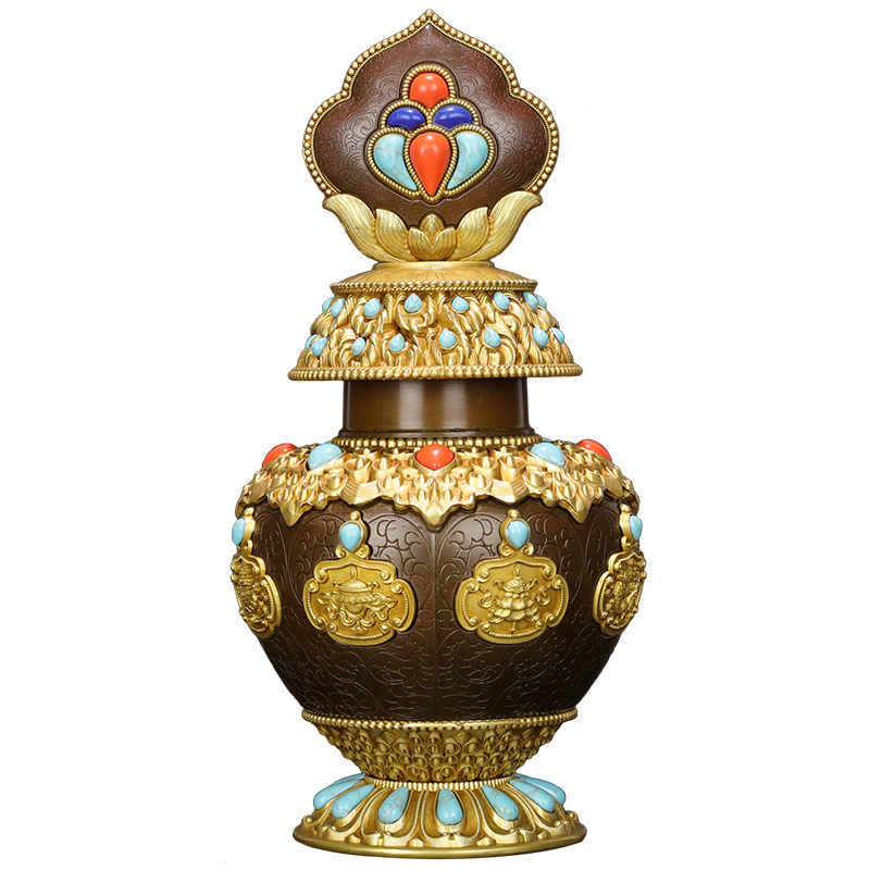 密坊慧宝藏传佛教黄铜宝藏摩尼八宝吉祥宝瓶佛堂摆件