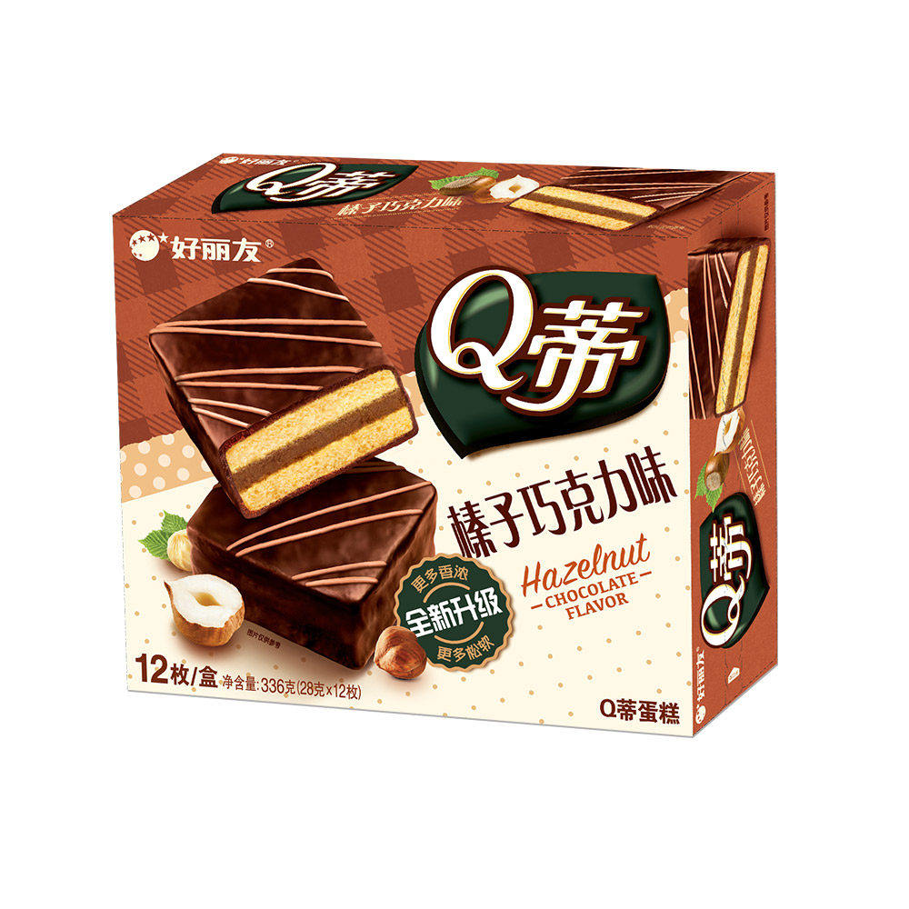 好丽友q蒂榛子巧克力味12枚336g 休闲零食蛋糕点心甜点早餐小吃