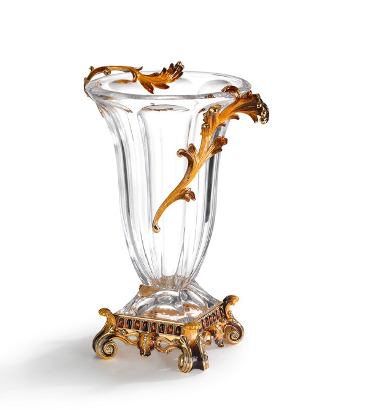 高档水晶果盆珐琅彩花花瓶别墅客厅摆件法式果盘