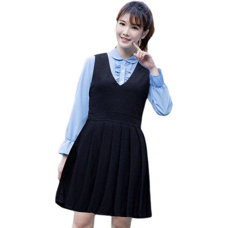 幼儿园老师园工作服春秋秋季幼师面试职业装长袖衬衫学生校服