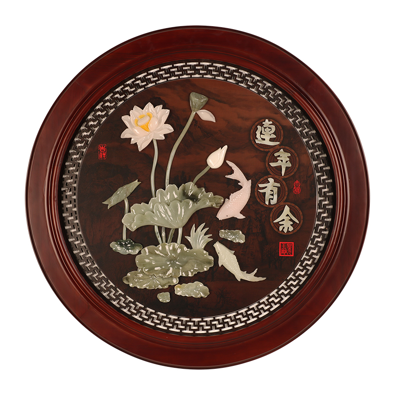 新中式餐厅招财圆形浮雕走廊玄关入户挂画装饰现代装饰画